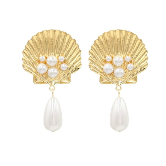 LongcreekX Seashell Statement Earrings for Women, Sea Shell Earrings, Pearl Seashell Dangle Earrings Hypoallergenic, Cute Shell Earrings Studs, Cowrie Shell Drop Earrings