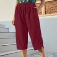 thumbnail image 3 of SHTXOZHI Womens Basic Capri Pants Elastic Waisted Straight Leg Ruched Capris Casual Vacation Bottoms with Pockets, 3 of 6