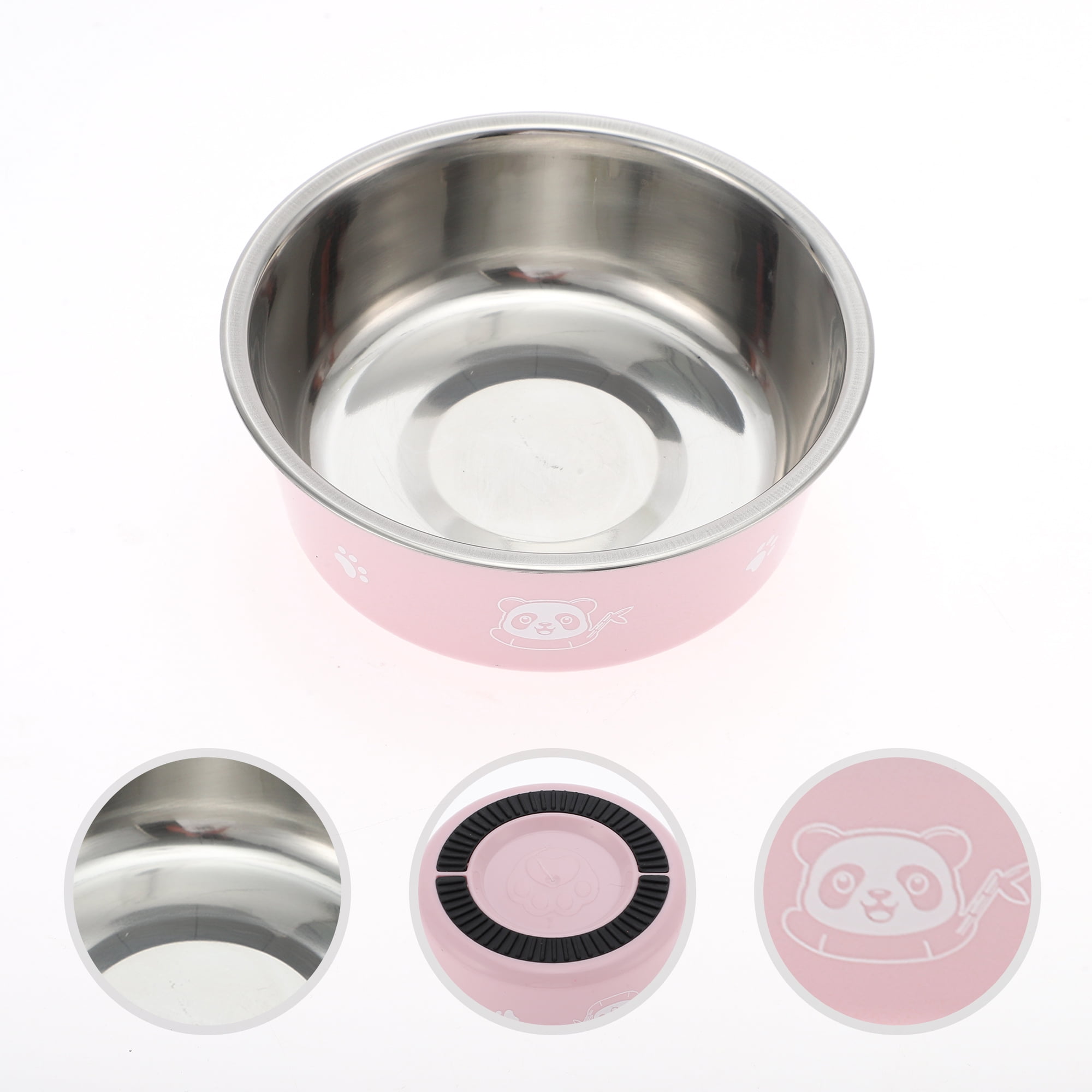 Unique Bargains Non-Skid Small Dog Bowl Panda Pattern 1 Pc Pink