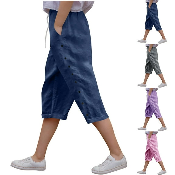 ATOGUTA Girls Wide Leg Capri Pants Size 6-15 Loose Trousers Flowy with Pockets Elastic Waist Casual Pants for Kids Navy