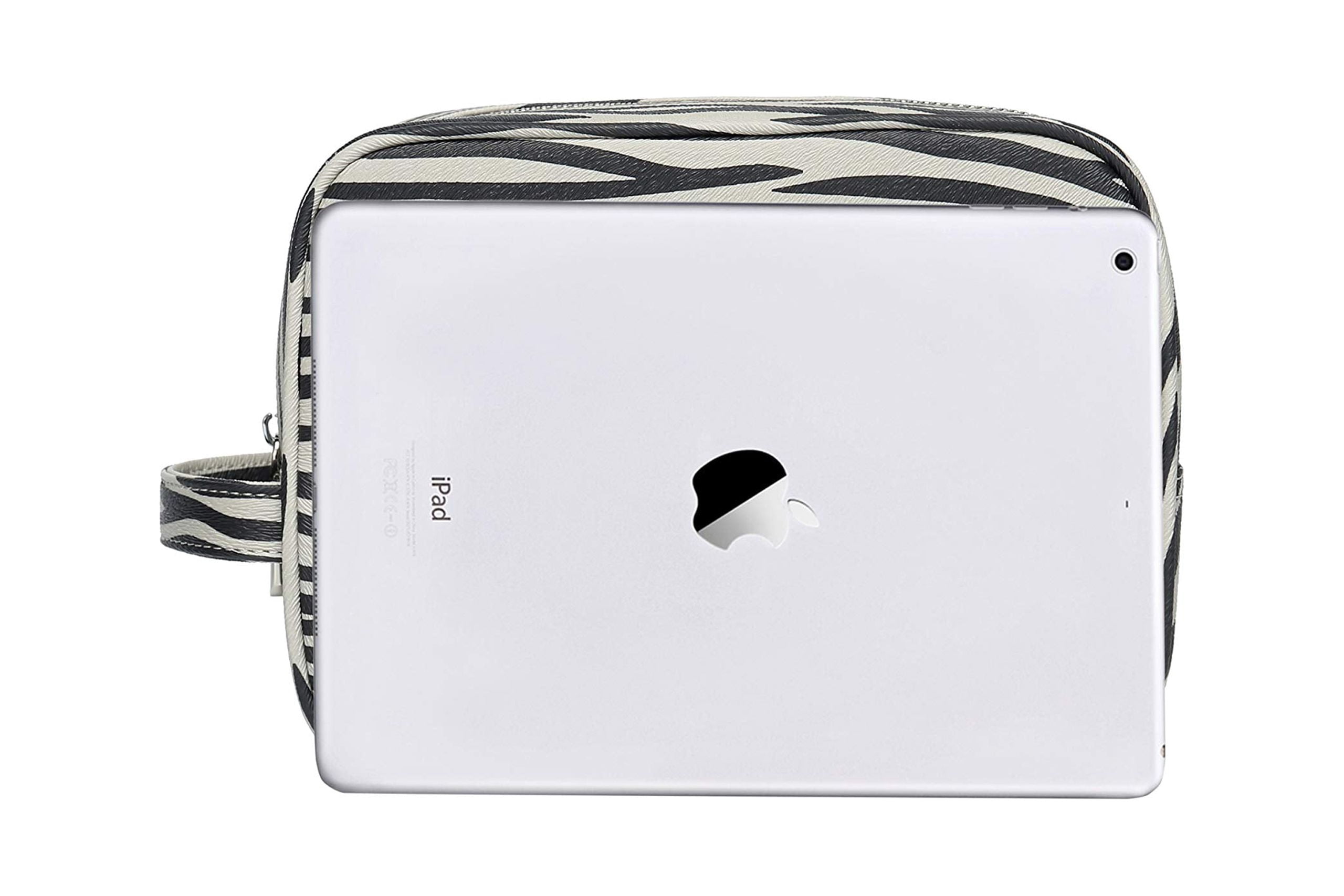 Daisy Rose Cosmetic Toiletry Bag PU Vegan Leather Travel Bag for Women - Grey Zebra