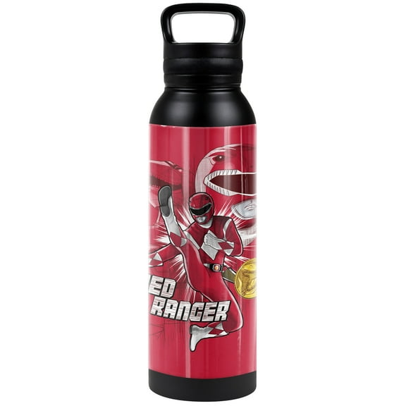 Power Rangers Official Red Ranger 24 oz Insulated Canteen Water Bottle, Leak Resistant, Vacuum Insulated Stainless Steel with Loop Cap