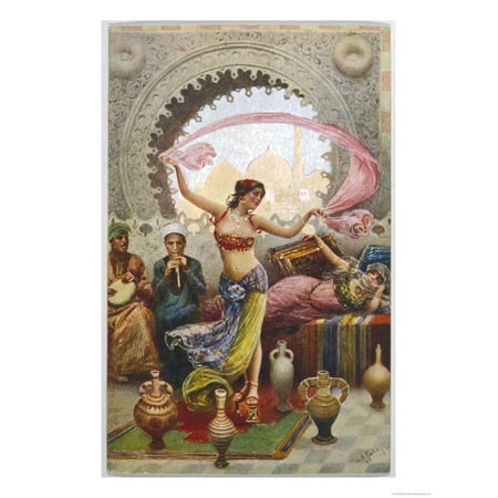 Middle Eastern Belly Dancer Dancing with a Veil to Musical Accompaniment Print Wall