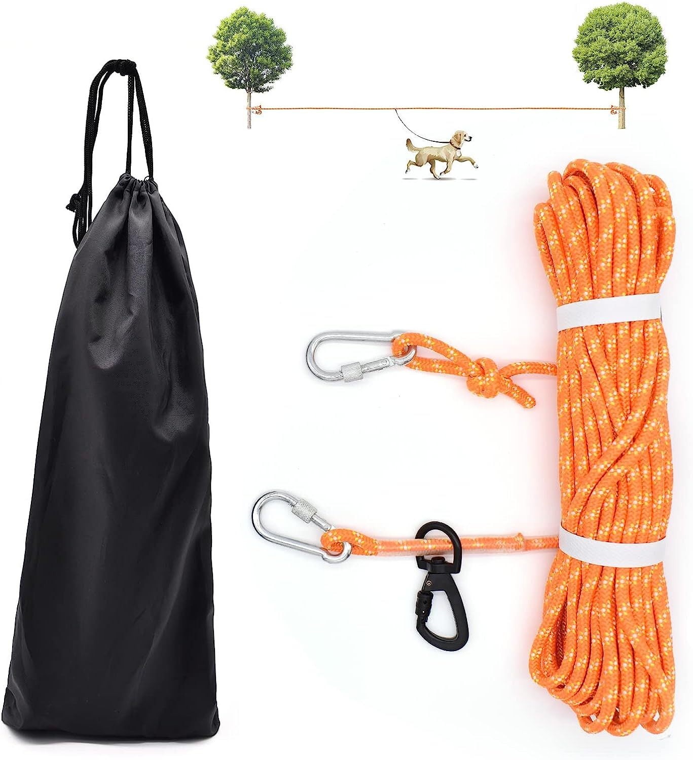 Dog Tie Out Cable for Camping, 50ft Portable Dog Trolley System ...