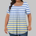 thumbnail image 2 of Women Plus Size Shirts Short Sleeve Tshirt Striped Pleated Pullover Casual Curved Hem Blouse Summer, 2 of 5