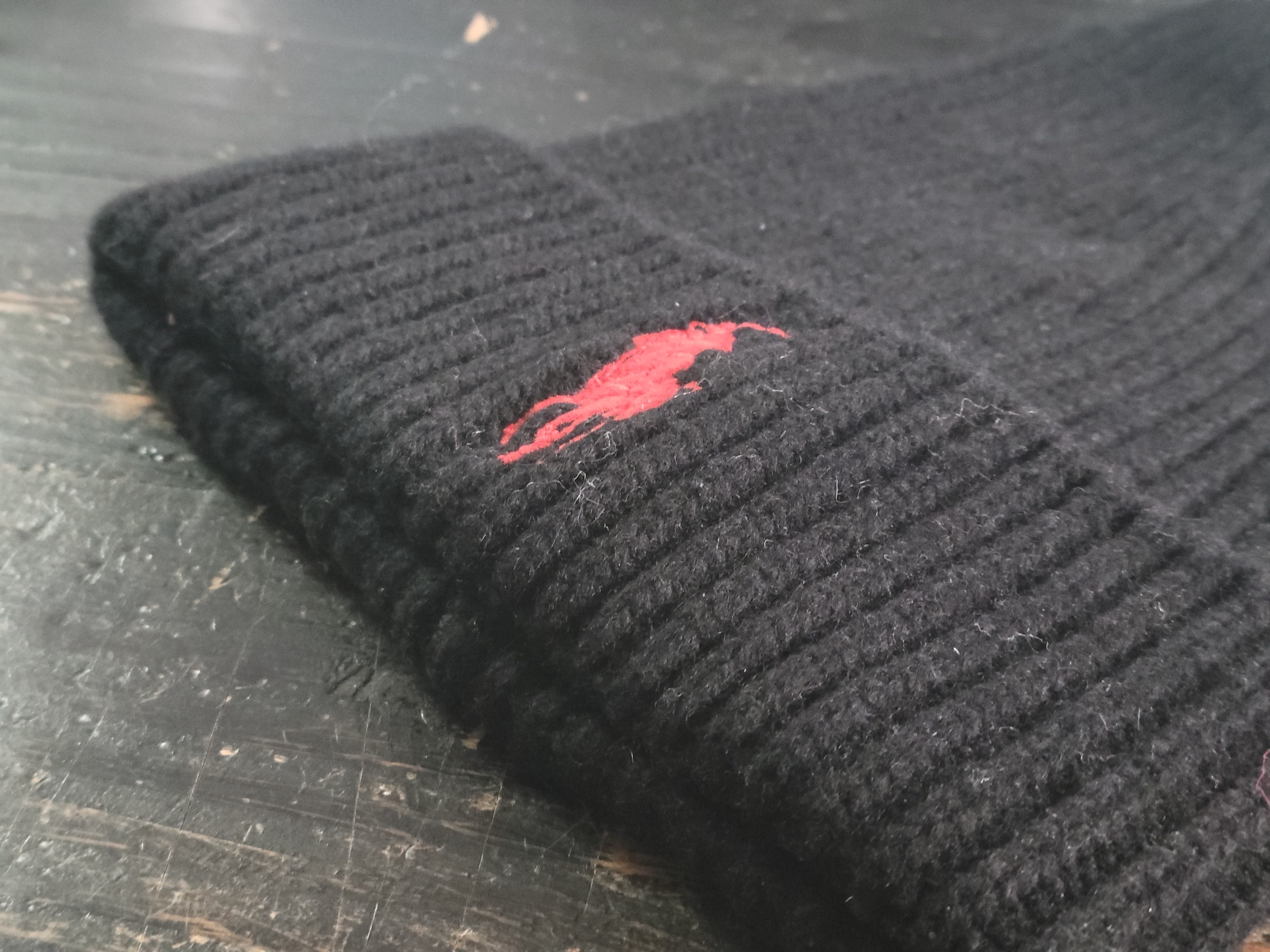 Polo Ralph Lauren Wool Pom Black/Red Pony Logo Beanie Hat One Size - image 2 of 2