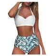 thumbnail image 2 of Women Vintage Swimsuit Two Piece Retro Halter Ruched High Waist Print Bikini Set, 2 of 8