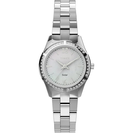 Timex Women s Solar Premium Dress 28mm Watch - Silver-Tone Case & Dial with Stainless Steel Bracelet
