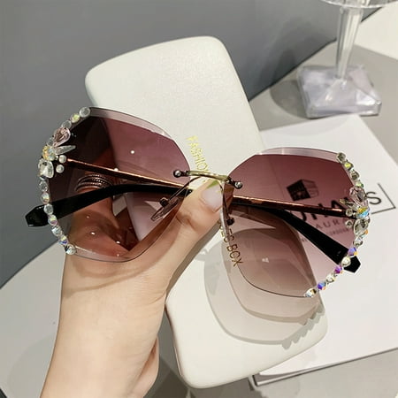 

Hapeisy 2022 Woman Rimless Diamond Sunglasses Rimless Gradient Diamond Sunscreen Sunglasses Perfect Gift for your Lover Friends