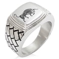 thumbnail image 1 of Stainless Steel Celtic Bull Rune Geometric Pattern Step-Down Biker Style Polished Ring, 1 of 1