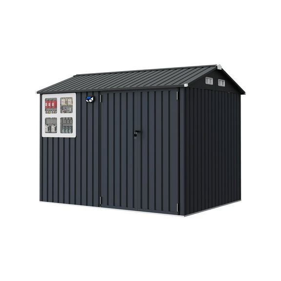 COZONY 6' x 8' Outdoor Storage Shed - Sturdy Metal Building with Windows & Lockable Doors for Garden, Backyard, Poolside, Lawn