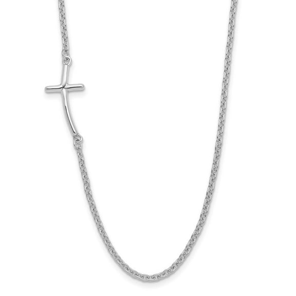 Diamond2Deal 925 Sterling Silver Rh-Plated Off-Set Sideways Curved Cross Necklace for Women 14"