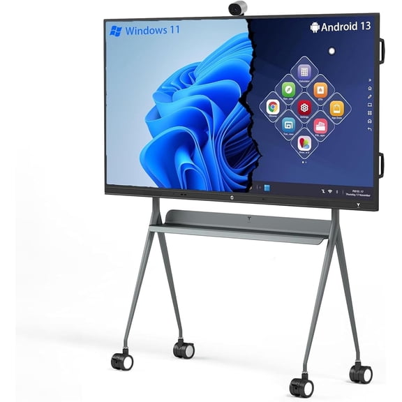 TIBURN HQ Board 75" R3 MAX，Android 13 & Windows 11 Pro Digital Whiteboard with 4K Auto Fram Webcam, Electronic Whiteboard Include Stand Wall Mount Presentation Device for Hybrid Work and Classroom