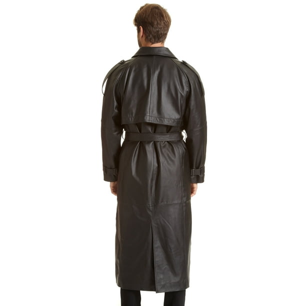 Excelled Men S Big Leather Trench Coat Black X Large Tall Com Excelled Men S Big Leather Trench Coat, Long Trench Coat Mens Big And Tall