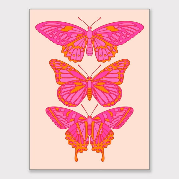 Funky Pink Orange Butterfly Canvas Wall Art, Maximalist Trendy Preppy Butterflies Poster for Girls Bedroom, Cute College Dorm Apartment Wall Decor, Hot Pink Girly Art Print 12x16in Unframed