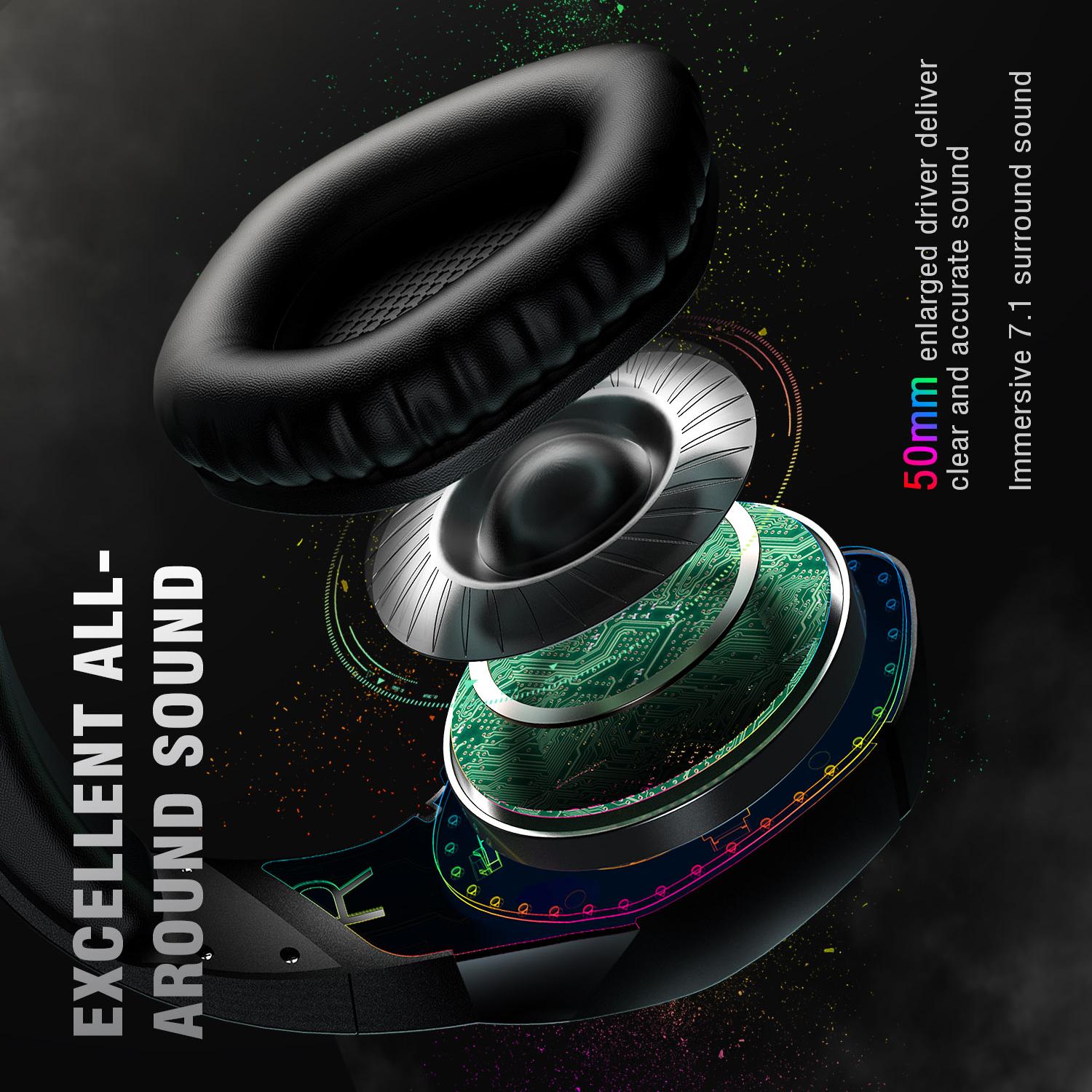RUNMUS K1B Gaming Headset with 7.1 Surround Sound & RGB Light photo 2