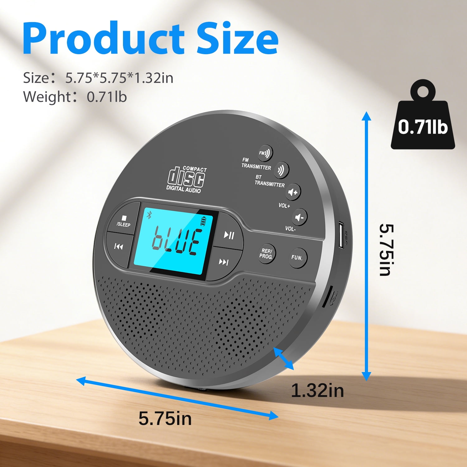 Jazmm NEW 2025 CD Player Portable with Bluetooth, 2000mAh Rechargeable Discman CD Player for Car