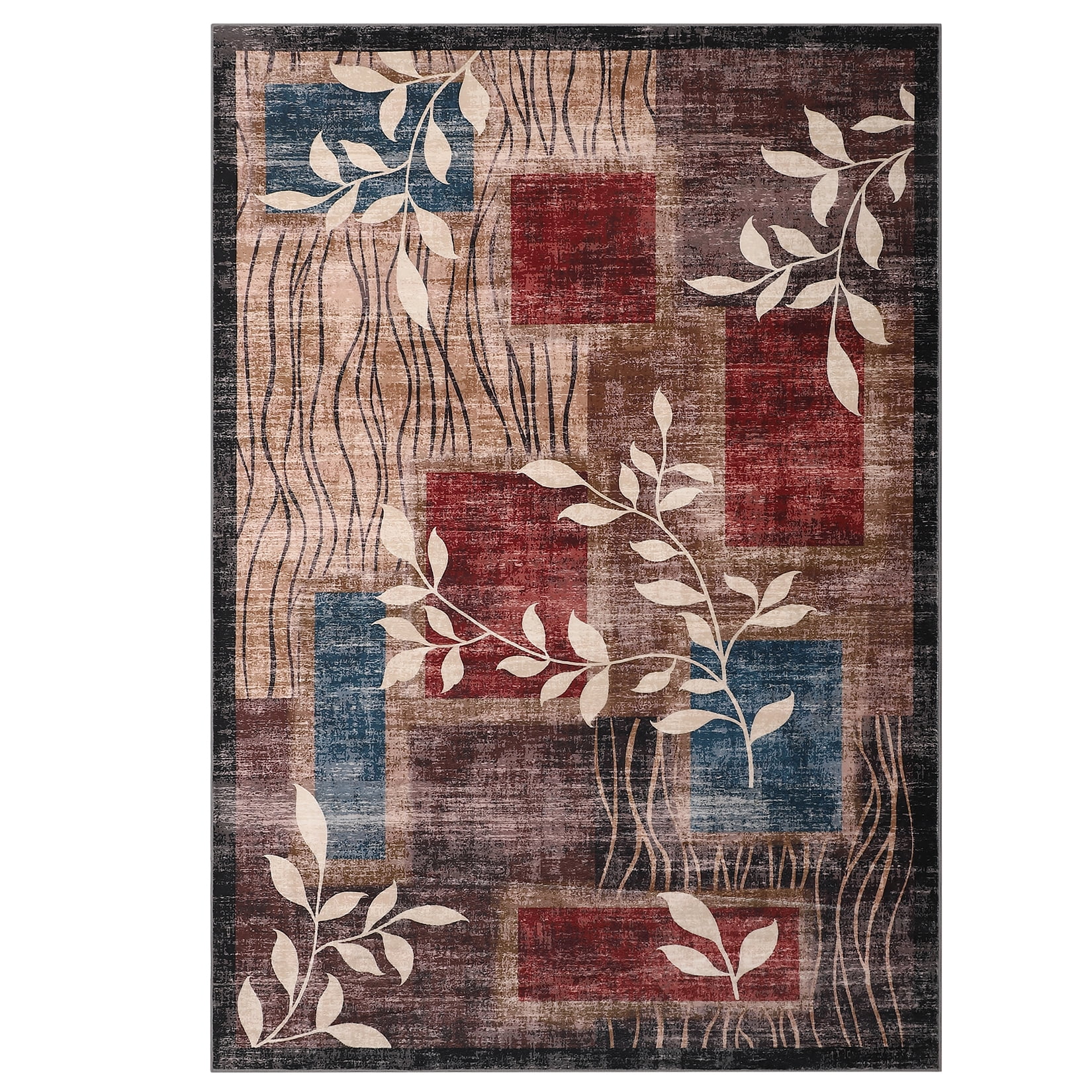Garvee 10'x13' Washable Area Rugs for Living Room Modern Geometric Rugs Leaves Pattern Aesthetic Minimalist Rug, Red/Brown