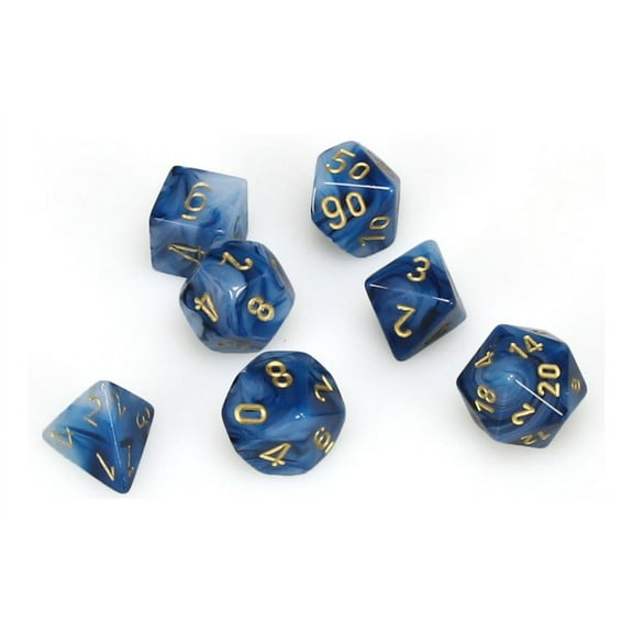 Teal Phantom Dice with Gold Numbers 16mm (5/8in) Set of 7 Chessex