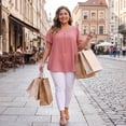 thumbnail image 2 of Agnes Orinda Women's Plus Size Chiffon Blouse Double-Layered Shirt Round Neck Ruffle Short Sleeves Casual Work Tops 2X Pink, 2 of 8