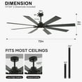 thumbnail image 6 of 72 inch Outdoor Ceiling Fans for Patios, 8 Blades Modern Black Large Airflow Industrial Ceiling Fan, 6 of 7