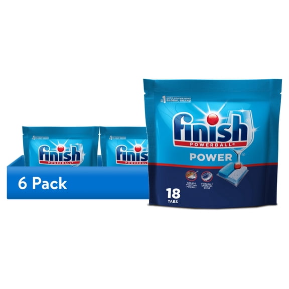 (6 pack) Finish Power Dishwasher Pods, No Pre-Rinse Dishwasher Detergent Tabs Soap, Deep Clean, 18 Count