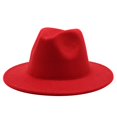 thumbnail image 2 of Gaukiv Unisex Felt Fedora Hats Wide Brim Classic Jazz Caps Structured Crown Versatile Styling Red L, 2 of 4