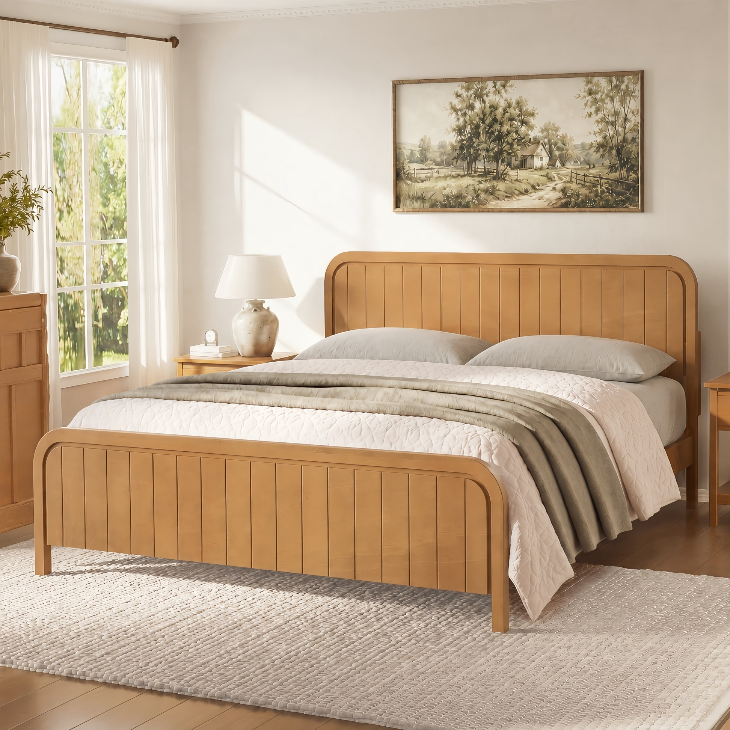 Mintazer King Size Platform Bed Frame with Rounded Headboard & Footboard for Bedroom, No Box Spring Needed, Easy Assembly, Natural