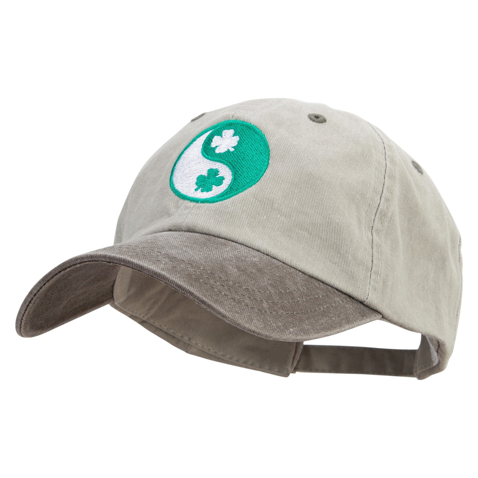 Yin Yang Clover Embroidered Pigment Dyed Wash Cap - Beige Brown OSFM