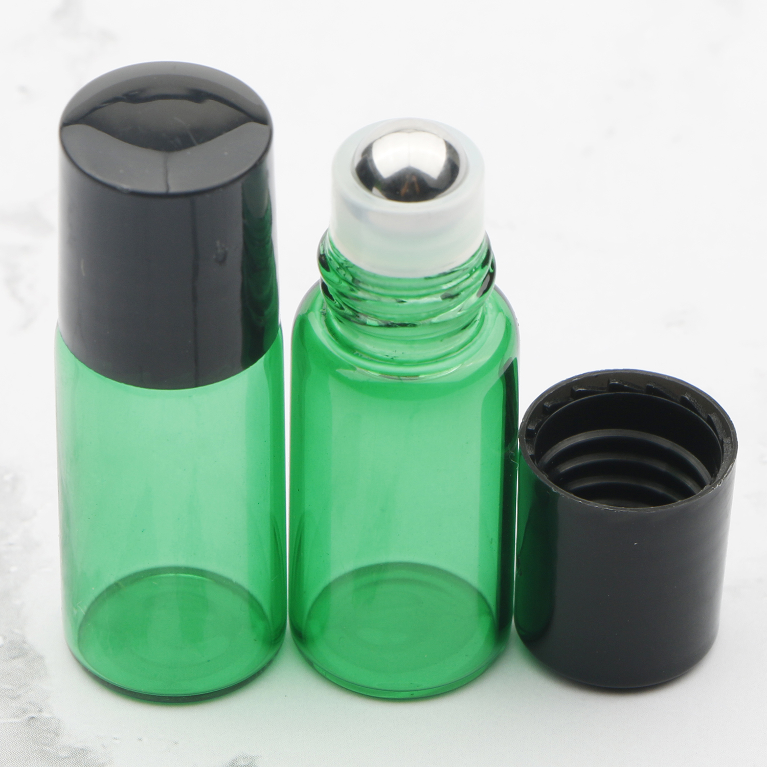 Colorful Glass Roll on Bottles with Stainless Steel Roller Balls and Black Screwcap Green 35PCS 3ml