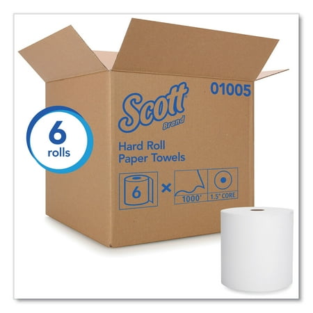 Scott Essential High Capacity Hard Roll Towels for Business 1.5 Core 8 x 1000 ft Recycled White 6/Carton