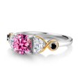 thumbnail image 3 of Gem Stone King 925 Silver and 10K Yellow Gold Ring Cushion Pink Moissanite Half Moon White Moissanite and Black Diamond (1.67 Carat Cttw), 3 of 5