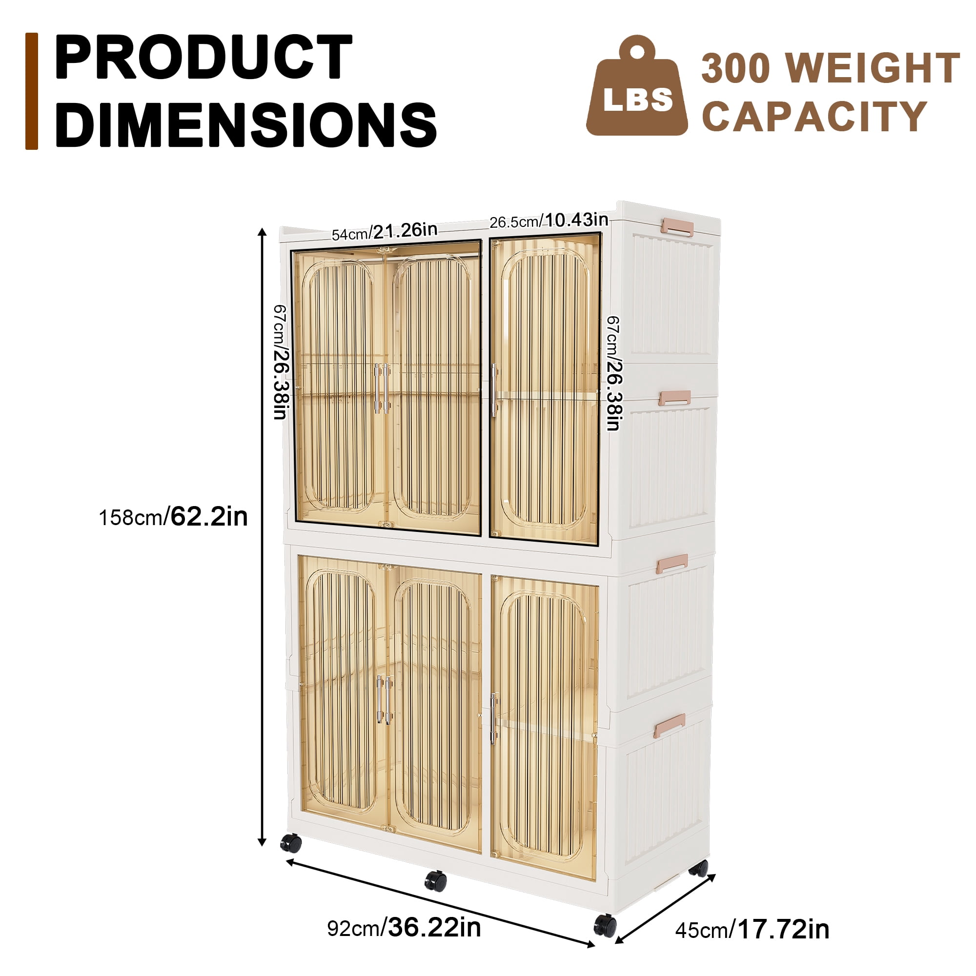 Closet Organizer with 6 Magnetic Doors, Features 6 Storage Cubes and 2 Hanging Rods, Includes 6 Hangers, PP+ABS Construction, Locking Casters, Easy No-Tool Assembly, Cream White