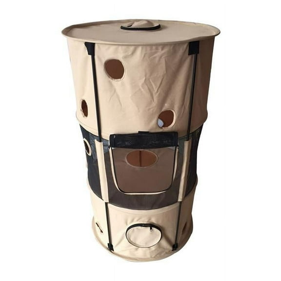 Pet Life CH1KH Climbertree Circular Obstacle Play-Active Travel Collapsible Travel Pet Cat House, Khaki - One Size