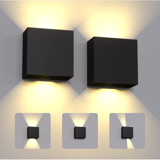 Modernas luces de pared para interiores y exteriores Juego de 2 6W Blanco cálido 3000K Luz de pared LED IP65 Apliques de pared para interiores impermeables hacia arriba y hacia abajo JAMW Sencillez