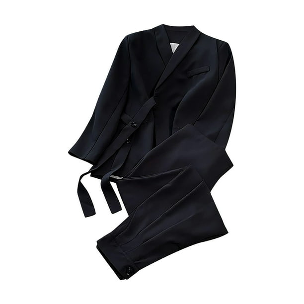 Puntoco Moda Mujer Doble Botonadura Botón Abrigo Blusa Slim Conjuntos+Pantalones Sueltos Conjuntos Puntoco Puntoco-5198