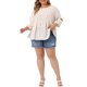 thumbnail image 2 of Blusa de mujer de talla grande Agnes Orinda con mangas 3/4, corte en forma de flor, 1X, blanca y roja, 2 of 5