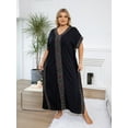 thumbnail image 5 of Black Kaftan Embroidered Dress Plus Size Short Sleeve Beachwear Nomadic Summer Outwear mumu Loungewear Comfortable Nightgown Lightweight Vacation Clothing, 5 of 7