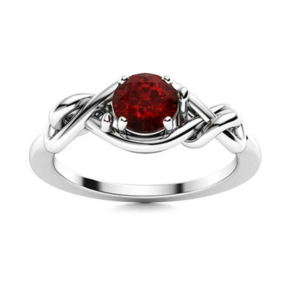 Mooneye 5mm Round Shape Garnet 925 Sterling Silver Solitaire Twisted Women Valentines Day Gift Ring