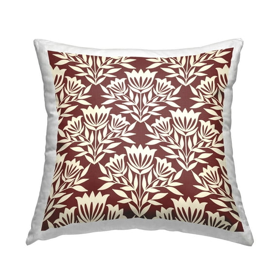 Stupell Industries Traditional Maroon Flower Arrangement Cream Pattern Design by Taylor Shannon Designs Throw Pillow