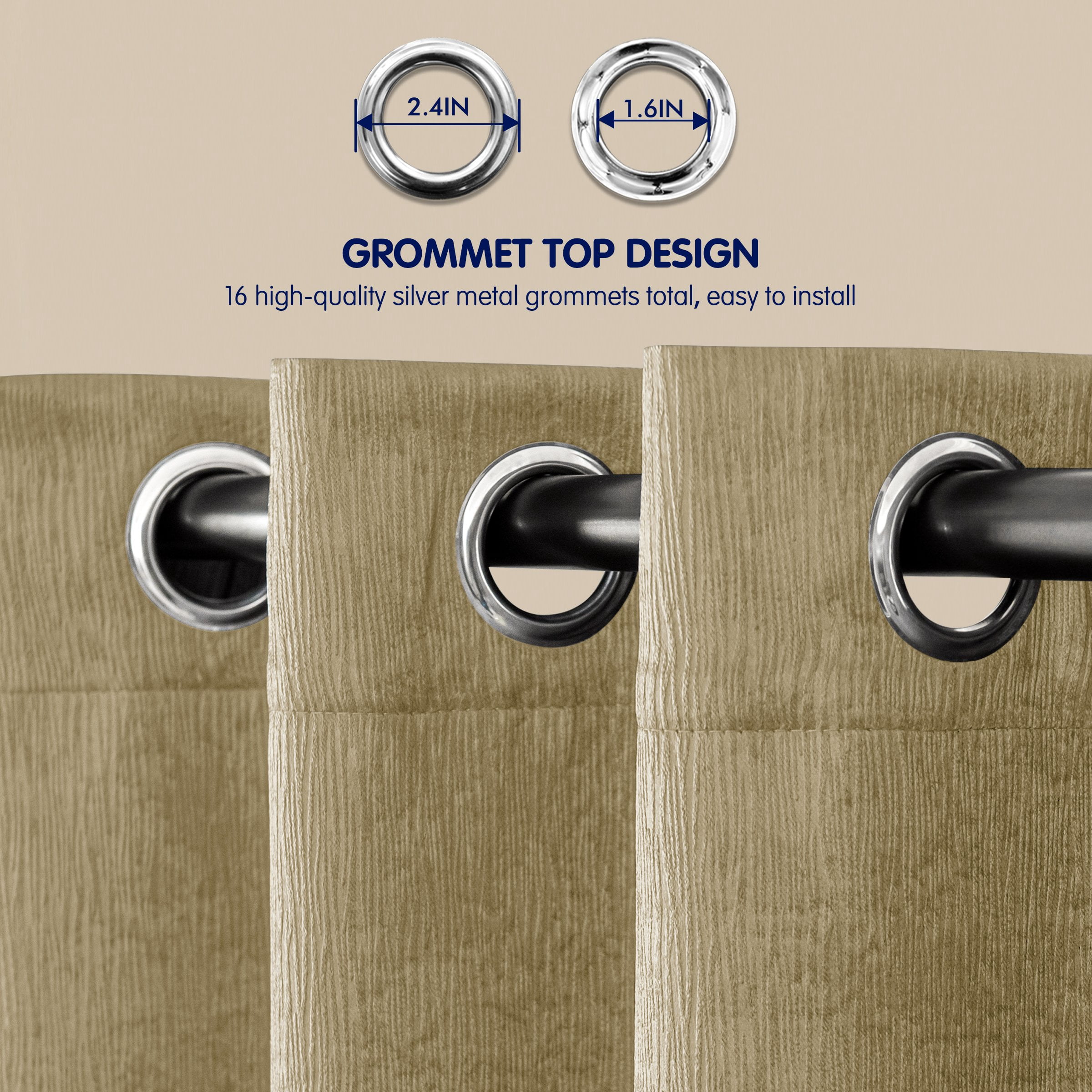 Subrtex Thermal Insulated Grommet Blackout Curtains for Bedroom, Set of 2 Panels, 52"×63", Beige