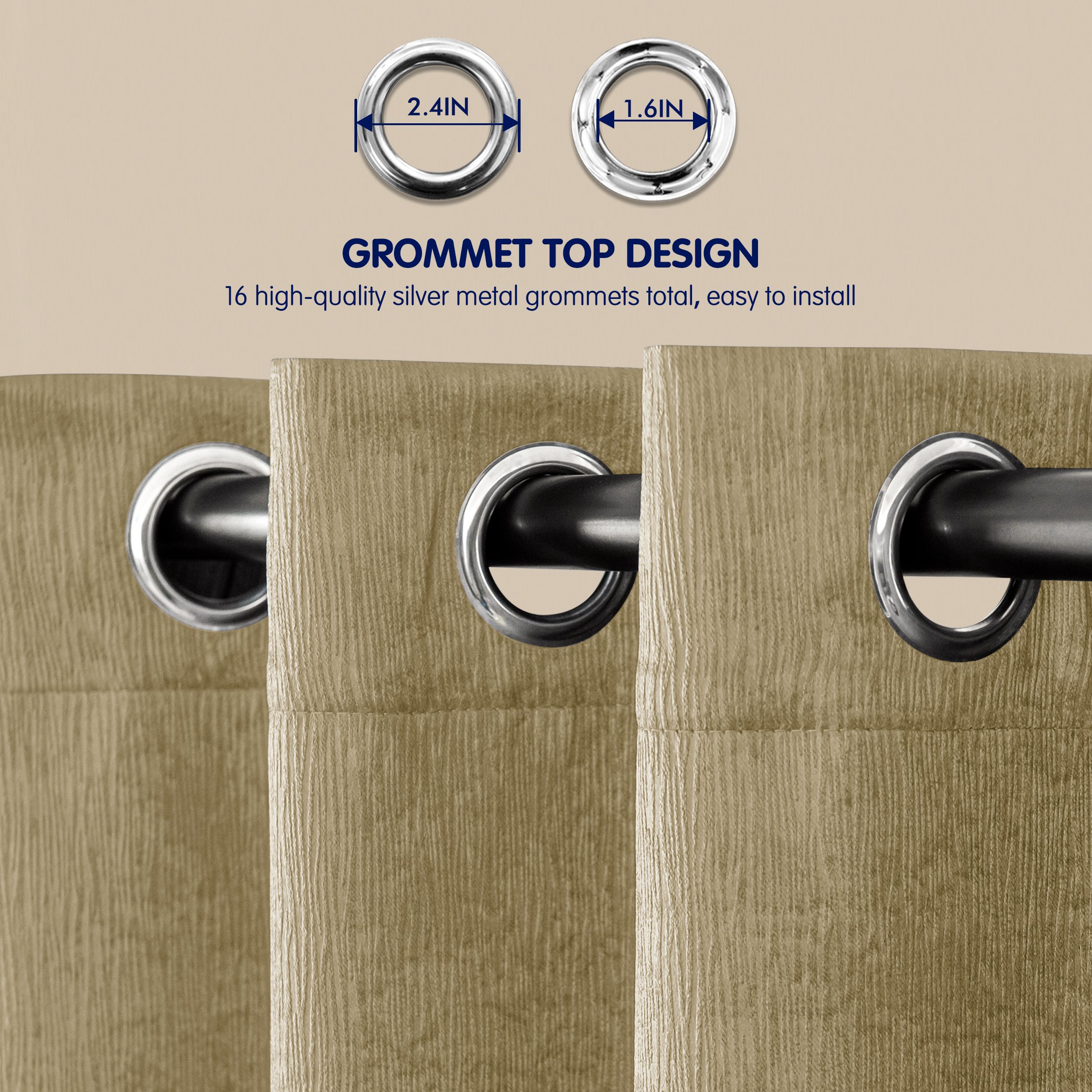 Subrtex Thermal Insulated Grommet Blackout Curtains for Bedroom, Set of 2 Panels, 53"×63", Beige - image 4 of 5