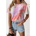 thumbnail image 2 of Camiseta de mujer Cuello redondo Manga corta Tie-dye Printed Casual Top, Wine Red, S sidaley AP000470-04, 2 of 7