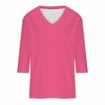 thumbnail image 4 of Black and Friday Deals 2023 Cotonie Women's Solid Color T-shirt 3/4 Sleeves Pullover V-Neck Blouse 2023 Trendy Casual Tops,Hot Pink,M, 4 of 5