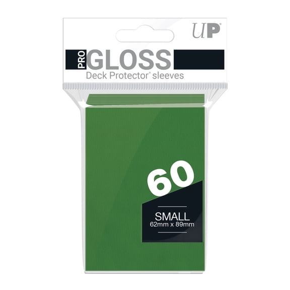Ultra PRO - Green PRO-Gloss Small Size Deck Protector Sleeves for Yu-Gi-Oh, 60ct Glossy High-Clarity Front with Matte Back Professional Card Covers, Acid-Free Non-PVC Trading Card Sleeves
