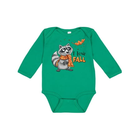 

Inktastic I Love Fall Cute Raccoon with Scarf and Leaf Gift Baby Boy or Baby Girl Long Sleeve Bodysuit