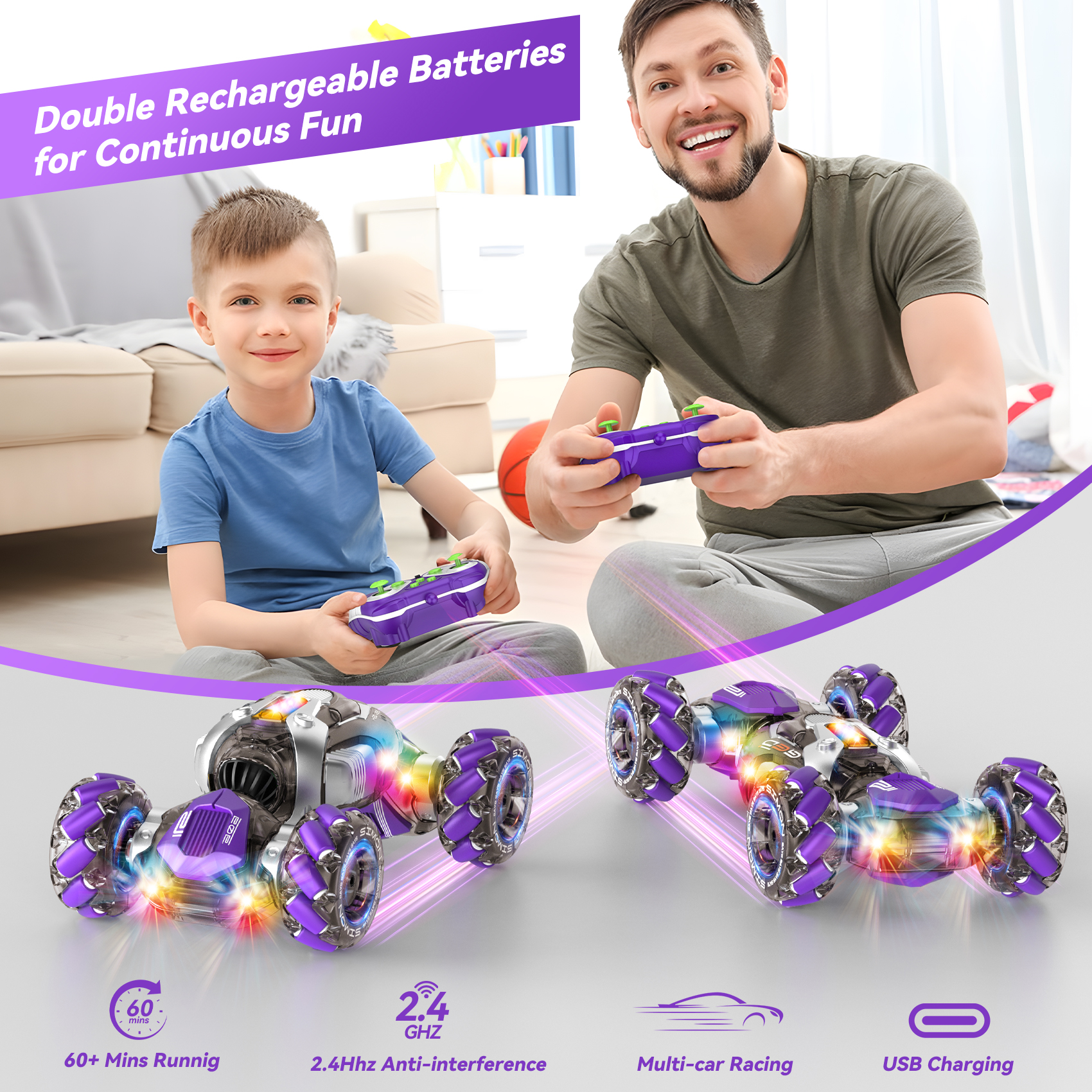 Nicella Remote Control Cars for Boys Girls 8-12, Gesture Sensing RC Stunt Car with Light & Music, 4WD, 360°Rotating, 2.4Ghz RC Drift Cars, Christmas Birthday Gift Car Toys for Kids