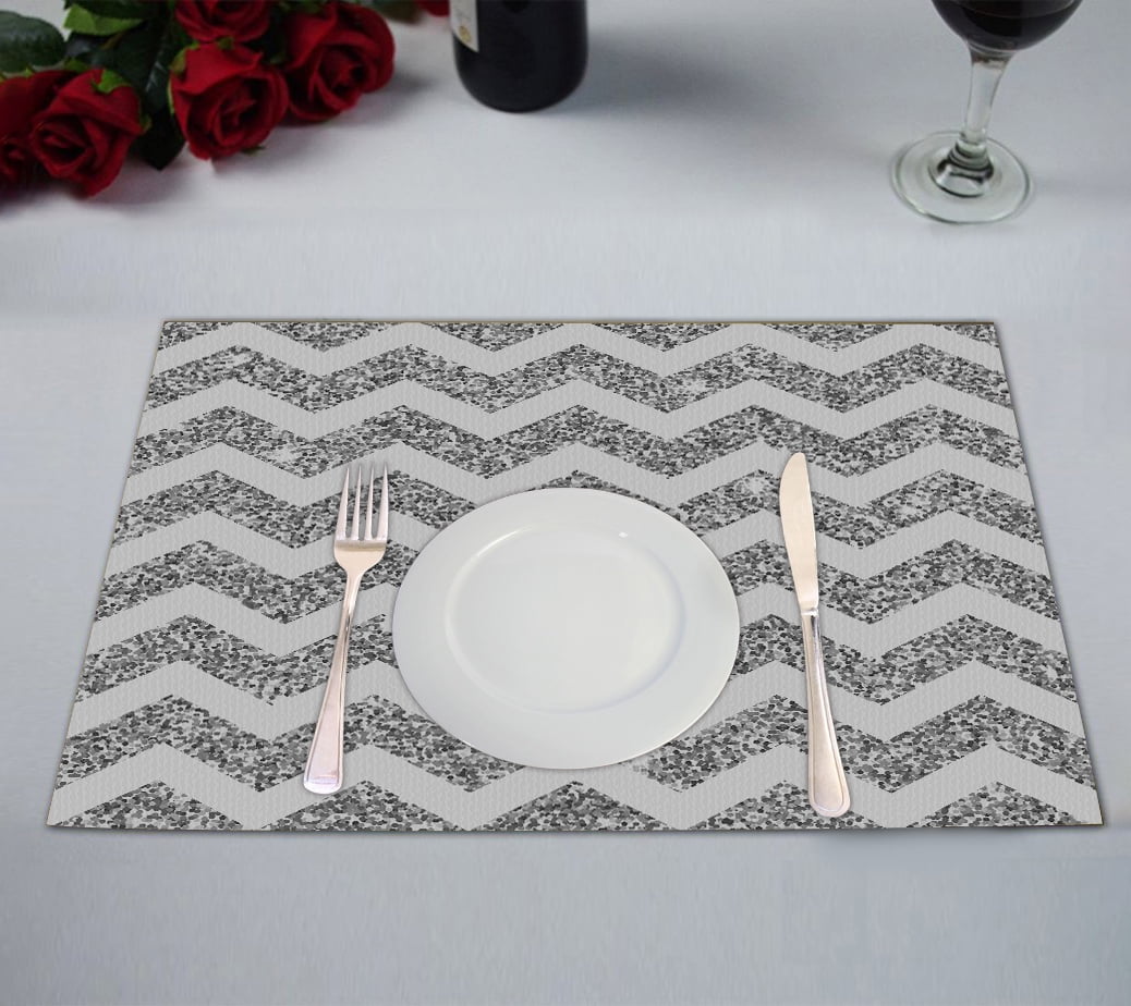ABPHQTO Bright Chevron Silver Glitter And White Texture Placemat 12x18