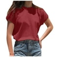 thumbnail image 2 of LADIGASU Women's Casual Solid Color Short Sleeve Round-Neck Blouses Shirts, 2 of 7