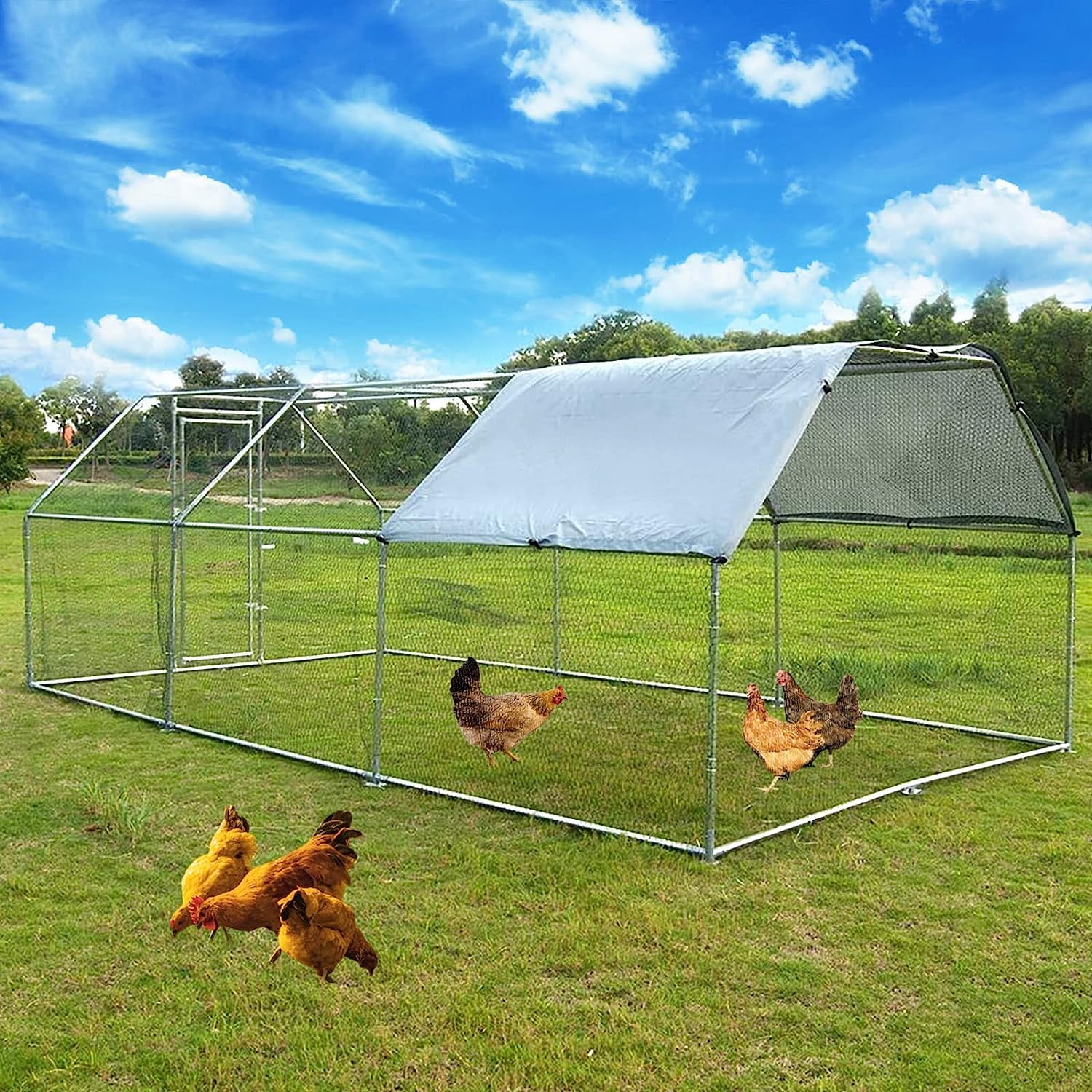 Large Metal Chicken Coop, Walk-in Chicken Run, Galvanized Wire Poultry